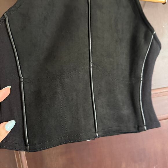 MANIERE DE VOIR | Faux Suede Piped Sleeveless High Neck Tank  | Size 4 / UK 8 - Picture 3 of 7